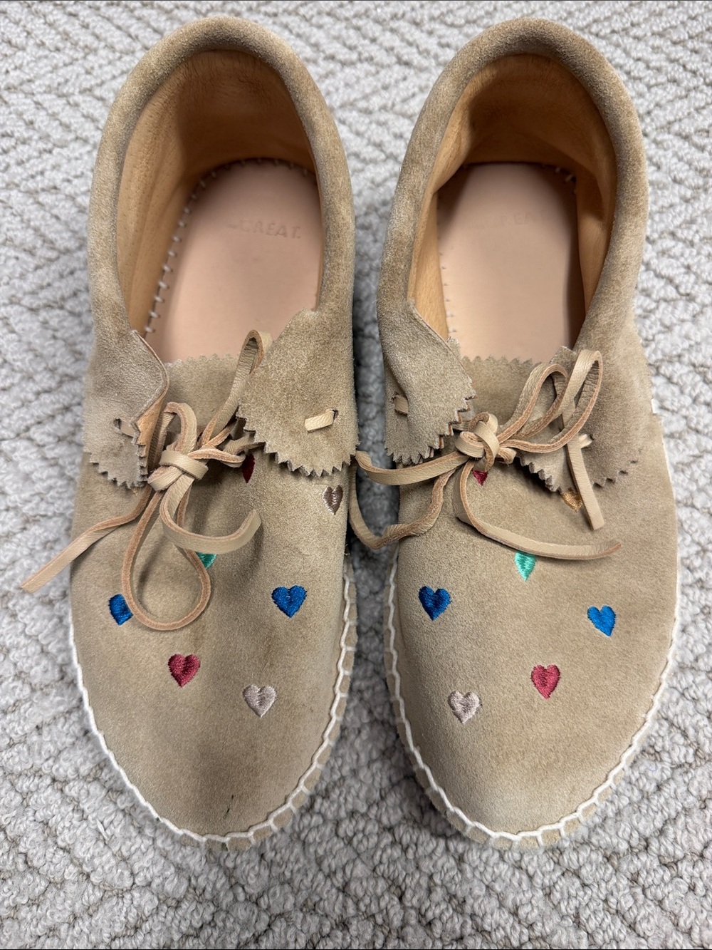 The Great Suede Heart Embroidered Lace-Up Moccasin